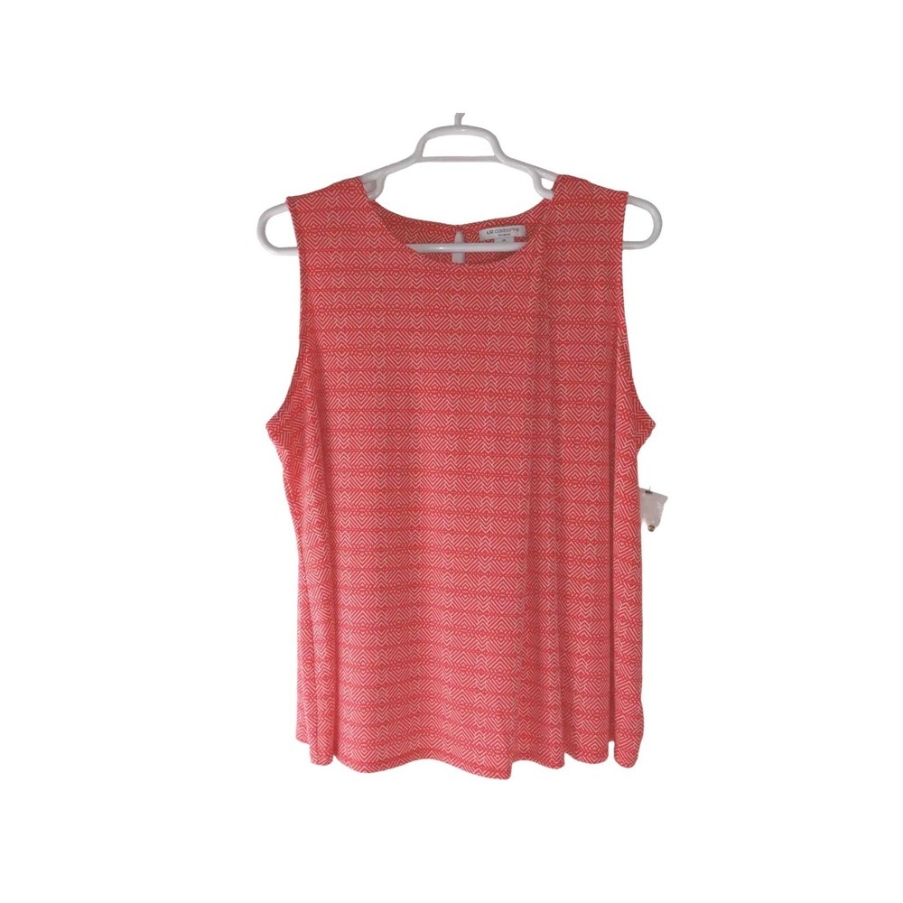 Liz Claiborne Womens Top Coral Geometric Barbiecore Stretch Sleeveless Size 2X